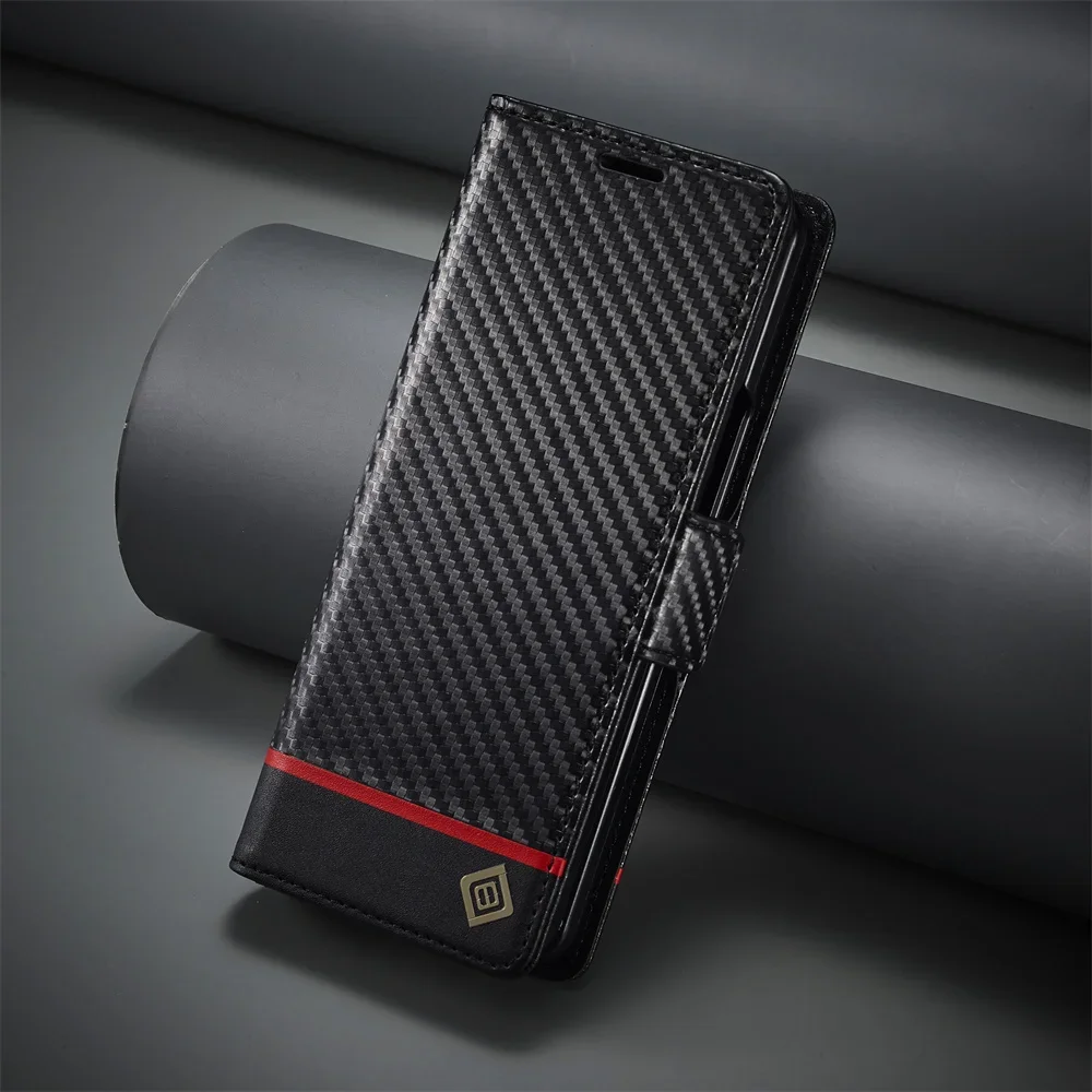 Phone Cases That Hold Cards - Luxury Carbon Fiber PU Leather Cover