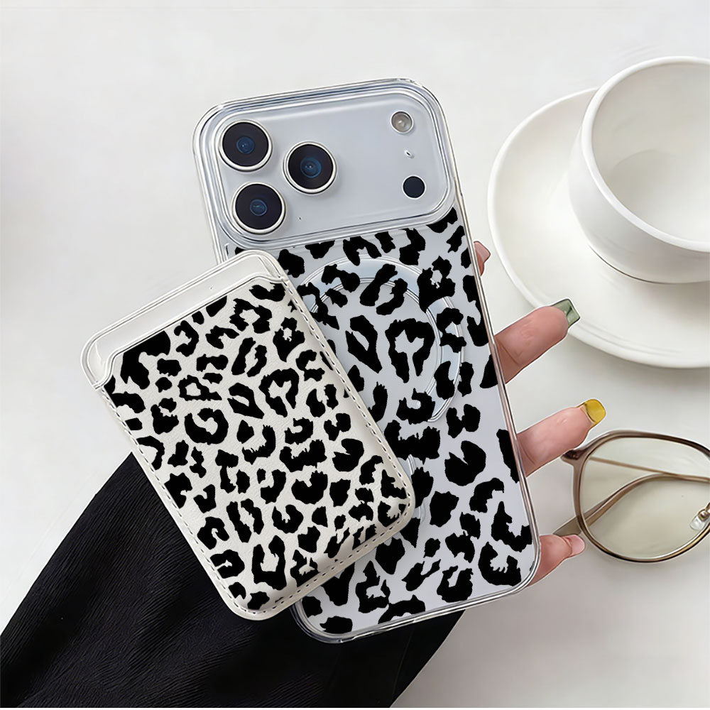 Phone Cases That Hold Cards - Black Leopard Print For Magsafe wallet