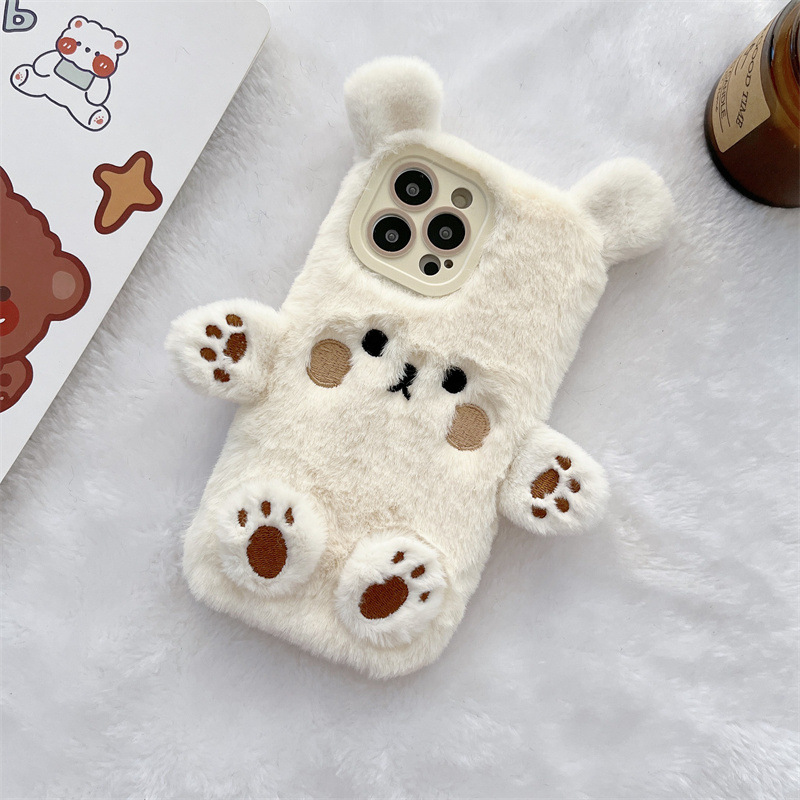 Korean 3D Cartoon Bear Fluffy  - Phone Cases For Iphone 17 评论和价格
