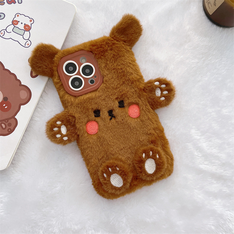 Korean 3D Cartoon Bear Fluffy  - Phone Cases For Iphone 17 评论和价格