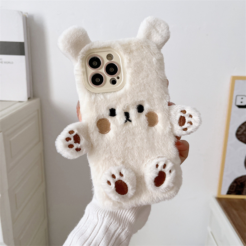 Korean 3D Cartoon Bear Fluffy  - Phone Cases For Iphone 17 评论和价格