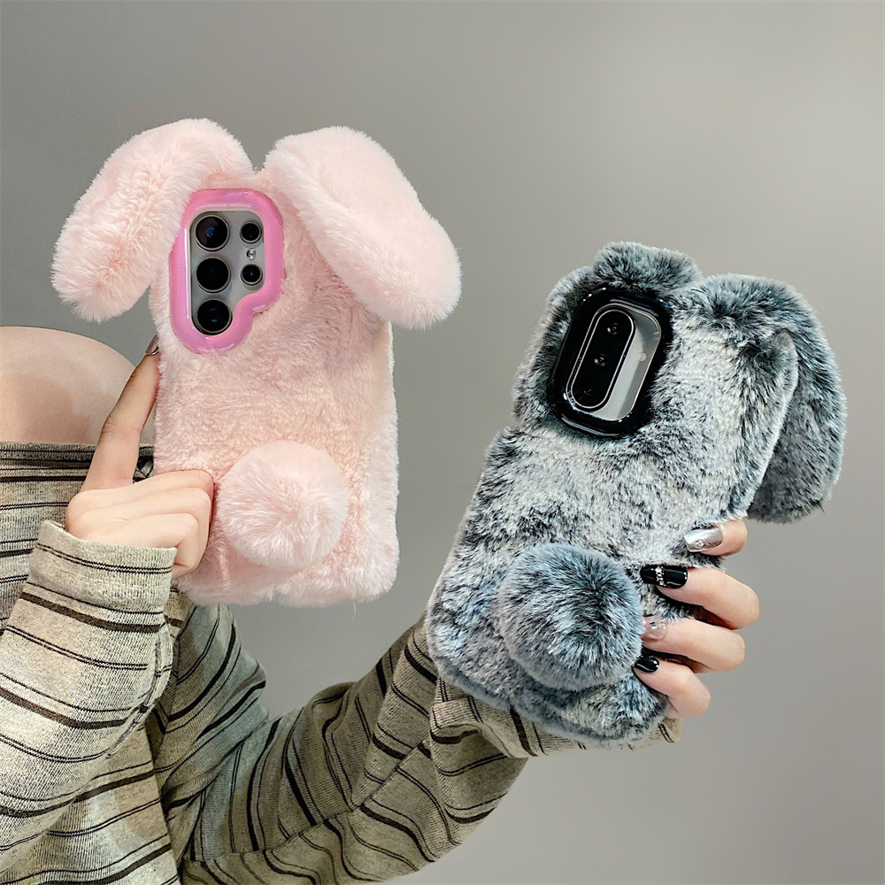 Cute Rabbit Ears Fluffy Stand  - Phone Cases Samsung 评论和价格