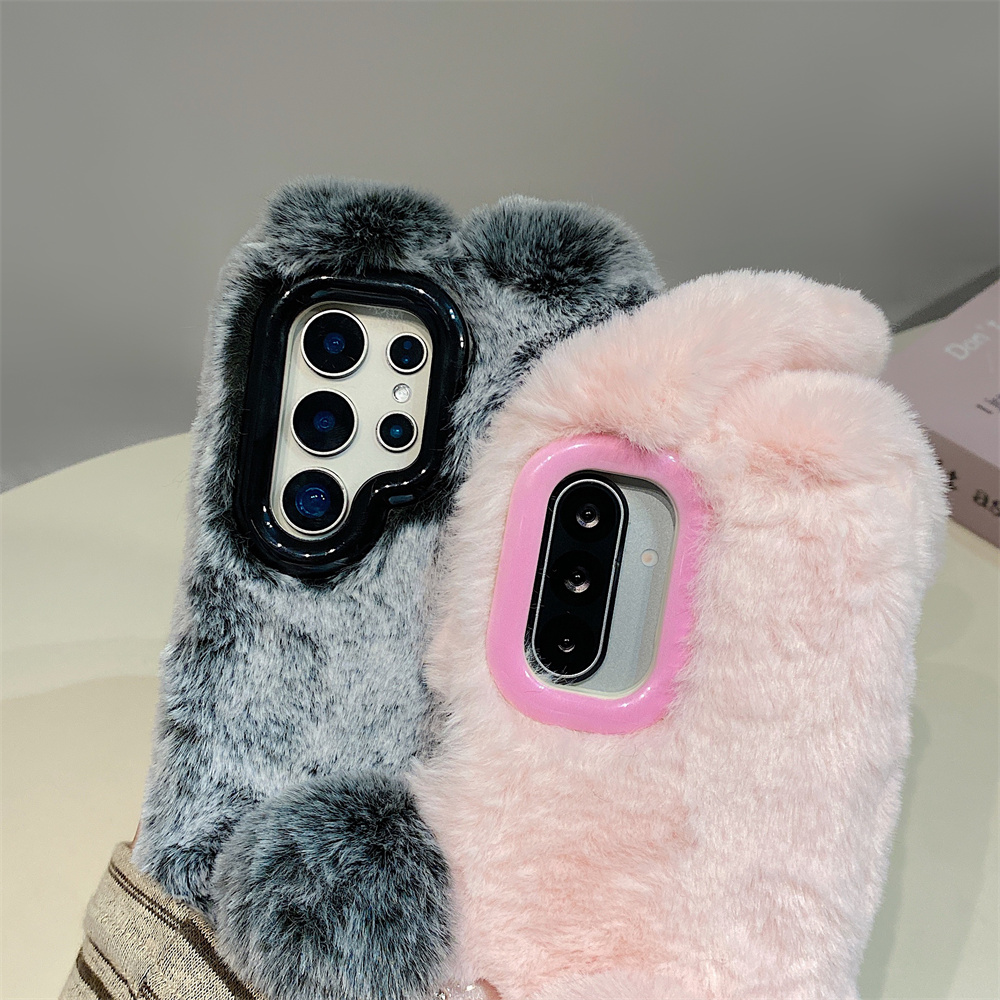 Cute Rabbit Ears Fluffy Stand  - Phone Cases Samsung 评论和价格